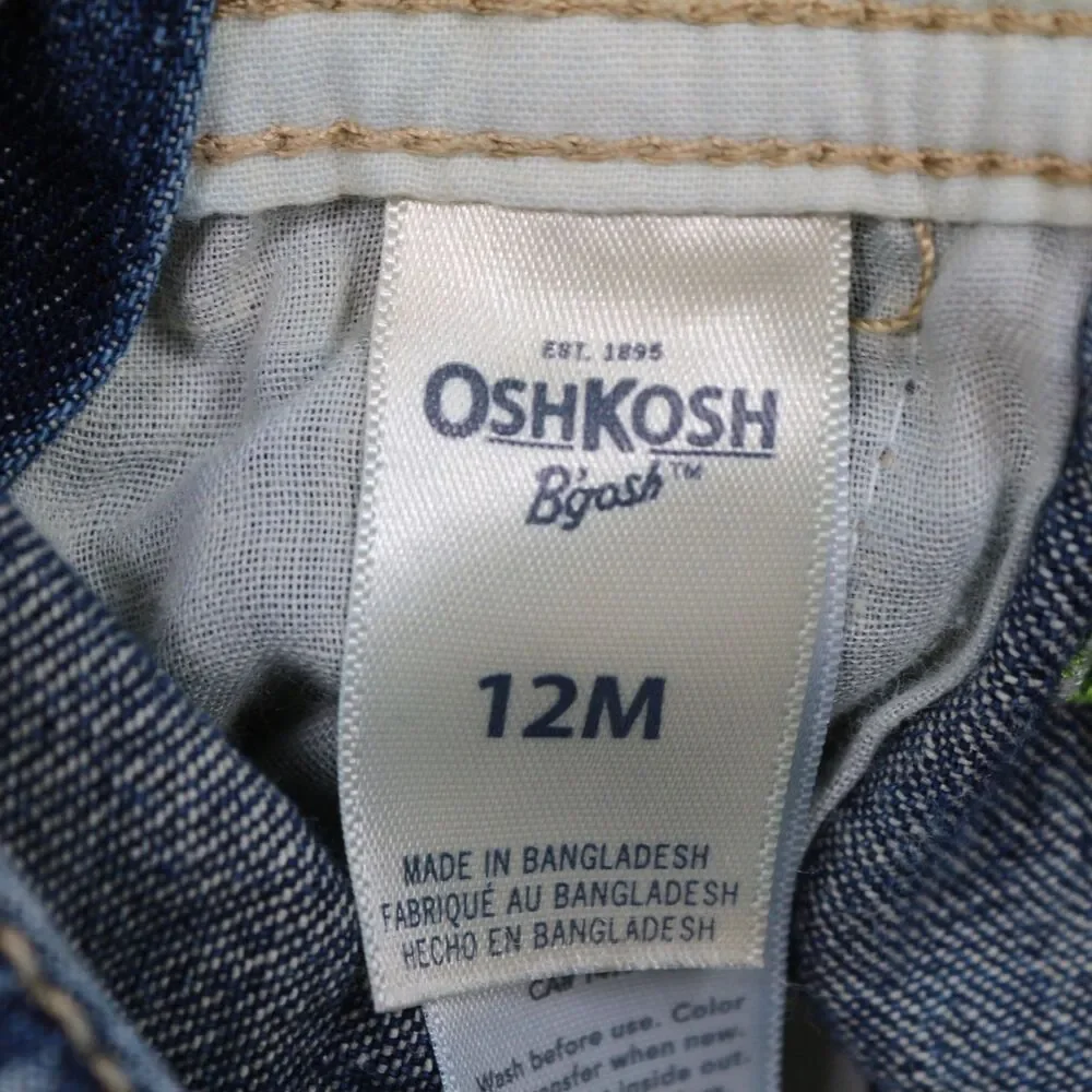 OshKosh B'Gosh Baby Boy Size 12 Months Monkey See Monkey Do Blue Denim Overalls